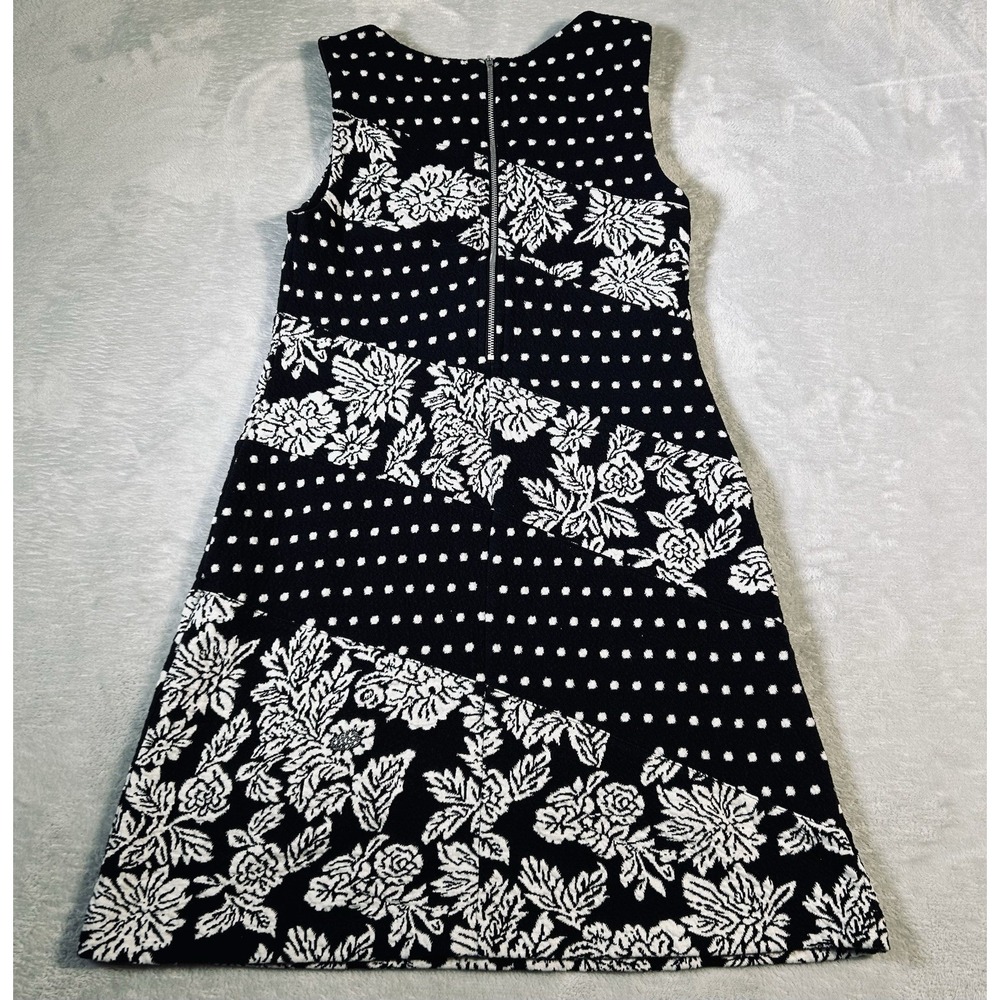 Maeve Anthropologie Effemy Dress S Black Floral Polka Dot Jacquard Shift Mod LBD - Picture 3 of 12